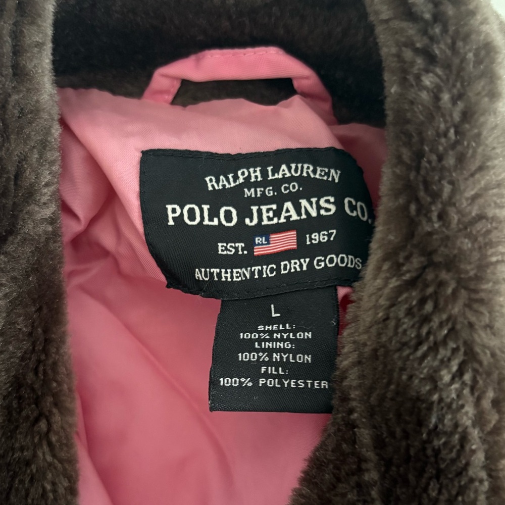 Polo by Ralph Lauren Pink Bomber Jacket with Brown Faux-Fur Collar - Picture 3 of 4